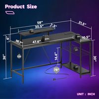 Bestier 58inch L-Shaped Gaming Desk with LED Lights with Power Outlet & Monitor Stand Corner - Bl... - Angle