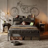 Bestier - Bed Frame Platform Bed with Storage Headboard LED Lights and Charging Station Queen - B... - Angle