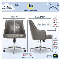 Serta - Leighton Modern Upholstered Home Office Chair with Memory Foam - Gray - Bonded Leather - Angle