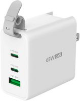 j5create - 65W GaN USB-C® 3-Port Travel Charger with changeable AC plugs and USB-C® cable - White - Angle