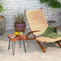 Costway 2 PCS Square End Table Accent Side Table Reclaimed Indonesia Teak Wood Plant Stand Patio ... - Angle