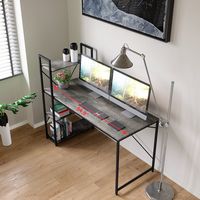 Bestier - Modern Office Desk with Storage Shelf, Headset Hook, and Reversible Bookshelf - 56