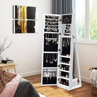 Costway - Mirrored Jewelry Cabinet Lockable Standing Storage Organizer with Shelf - White - Angle