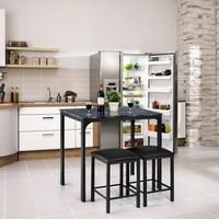 Costway 3 Piece Counter Height Dining Set Faux Marble Table 2 Chairs Kitchen Bar - Black - Angle