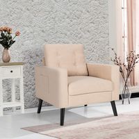 Costway - Modern Accent Upholstered Single Sofa Chair with 2-Side Pockets - Beige - Angle
