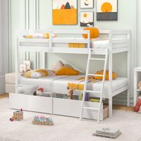 Costway Twin Over Twin Bunk Bed with 2 Storage Drawers Ladder No Box Spring Needed - White - Angle