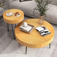 Costway Farmhouse Round Coffee Table Set of 2 End Table Finish for Living Room - Natural - Angle