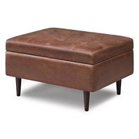Simpli Home - Shay Mid Century Small Square Coffee Table Storage Ottoman - Distressed Saddle Brown - Angle