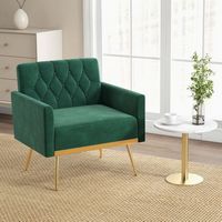 Costway - Modern Velvet Button Tufted Back Accent Chair with Golden Metal Legs and Foot Pads - Green - Angle