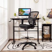 Costway - Drafting Mesh Office Chair with Adjustable Armrests and Foot-Ring - Black - Angle