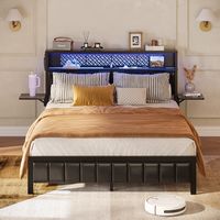 Bestier - King Size Bed Frame with Upholstered Headboard Built-in Storage LED Lighting and Chargi... - Angle