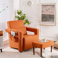 Costway - Modern Suede Sofa Chair with Ottoman and Waist Pillow - Orange - Angle