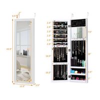 Costway - Wall Door Mounted Mirrored Jewelry Cabinet Storage Organizer - White - Angle