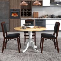 Costway 4-Person Dining Table Wooden Kitchen Table with Solid Rubber Wood Frame for Kitchen - Whi... - Angle