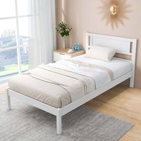 Costway Twin Wooden Platform Bed with 12 Slats Headboard & Under Bed Storage - White - Angle