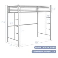 Costway Twin Size Loft Bed Heavy Duty Metal Loft Bed Frame with Safety Guardrail - Silver - Angle