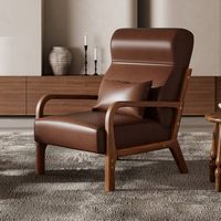 Bestier - Corduroy Armchair with Heightened Headrest and Removable Armrest - Brown - Angle