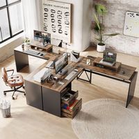 Bestier - L-Shaped Computer Desk with Monitor Stand - Black - Angle