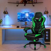 Costway - Adjustable Gaming Chair with Footrest - Green and Black - Angle