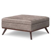 Simpli Home - Owen XL Square Coffee Table Storage Ottoman - Distressed Grey Taupe - Angle