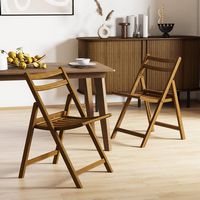 Costway Folding Dining Chair Set of 2 with Rubber Wood Frame Slatted Seat Curved Backrest - Brown - Angle