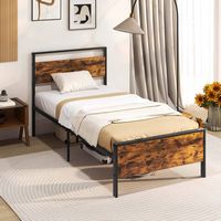 Costway Twin Size Bed Frame with Wooden Headboard and Footboard Under-Bed Storage - Brown - Angle