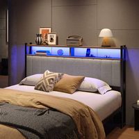 Pinmoco - Queen Size LED Linen Upholstered Storage Headboard with Charging Station - Gray - Gray - Angle
