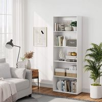 Costway - 5-Shelf Storage Bookcase Modern Multi-Functional Display Cabinet Furniture - White - Angle