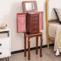 Costway - Jewelry Cabinet Storage Chest Stand Organizer Wood Box for Home - Walnut - Angle