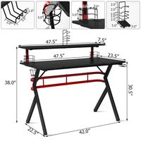 Costway - Gaming Computer Desk w/ Monitor Shelf & Storage for Controller Headphone Speaker - Black - Angle