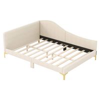 Costway Full Size Upholstered Daybed Rivet-Tufted Platform Bed with  Metal Legs Wood Slats - Beige - Angle