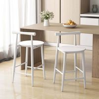 Costway Bar Chair Counter Height Stools Set of 2 with Acacia Wood Frame Supporting Legs - White - Angle