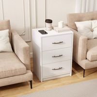 Costway 1 PCS 3-Drawer Nightstand Modern Bedside Table with Storage Anti-Toppling Kit for Bedroom... - Angle