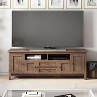 Simpli Home - Warm Shaker SOLID WOOD 72 inch TV Media Stand in Rustic Natural Aged Brown For TVs ... - Angle