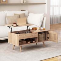 Costway Lift Top Coffee Table with Storage Hidden Compartment Cabinet & Open Shelf - Natural - Angle