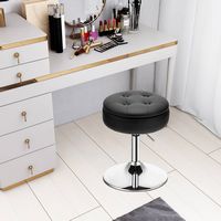 Costway Set of 3 Adjustable Metal Vanity Stool 360° Swivel Storage Makeup Chair with  Tray - Black - Angle