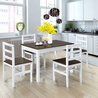 Costway 5pcs Dining Set Solid Wood Compact Kitchen Table & 4 Chairs Modern - Walnut, White - Angle