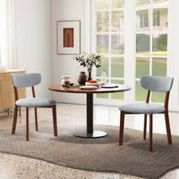 Costway Upholstered Dining Chairs Set of 2 with Solid Rubber Wood Frame, Curved Backrest - Grey - Angle