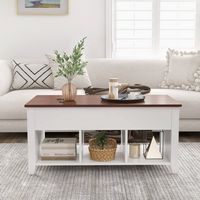 Costway Lift Top Coffee Table w/ Hidden Compartment and Storage Shelves Modern Furniture - White - Angle