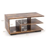 Costway Geometric Coffee Table w/ Storage Shelves 3-Tier Rectangular Tea Table - Rustic Brown - Angle