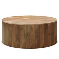 Simpli Home - Millbury solid mango wood 36 inch wide round modern industrial drum coffee table in... - Angle