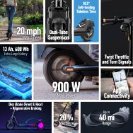 NIU - KQi 300P Foldable Electric Kick Scooter w/ 40 mi Max Range & 20 mph Max Speed - Black - Angle
