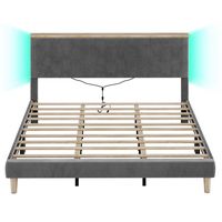 Bestier - Bed Frame -King Size Bed With LED Light & Adjustable Storage Headboard for Bedroom Upho... - Angle