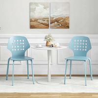 Costway Metal Dining Chair Set of 4 Armless Kitchen Hollowed Backrest & Metal Legs - Blue - Angle