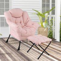 Costway - Lazy Leisure Armchair with Folding Footrest and Storage Pocket - Pink - Angle