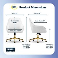 Serta - Chloe Soft Velvet Modern Home Office Chair - Off White - Polished Gold Base - Angle