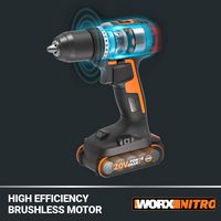 WORX - Nitro 20V Cordless Brushless 1/2” Drill/Driver (1 x 2.0Ah Battery and 1 x Charger Included... - Angle