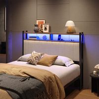 Pinmoco - Full Size LED Linen Upholstered Storage Headboard with Charging Station - Beige - Beige - Angle