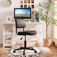 Costway - PU Leather Adjustable Swivel Office Chair with Backrest - Black - Angle