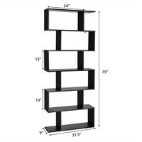 Costway - 6 Tier S-Shaped Bookshelf Storage Display Bookcase Decor Z-Shelf - Black - Angle